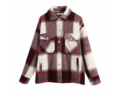 Women's Casual Plaid Woolen Shirt Jacket