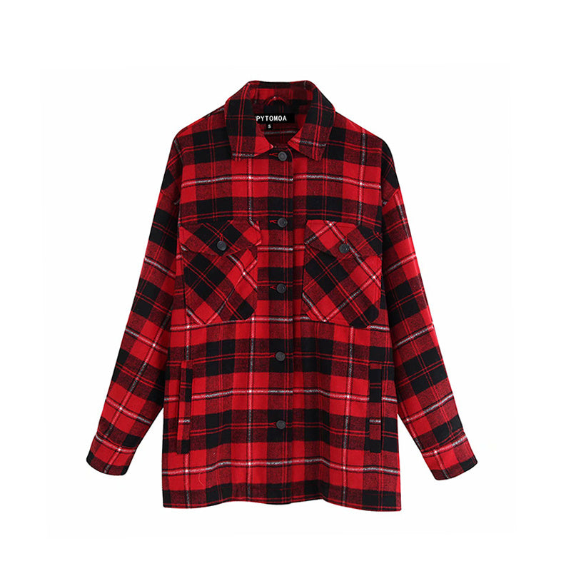 Women's Casual Plaid Woolen Shirt Jacket