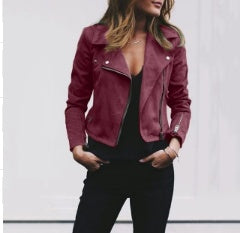 Women's Fall Lapel Jacket with Diagonal Zipper