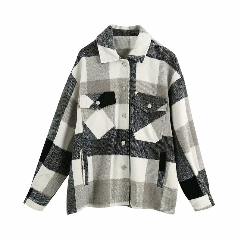 Women's Casual Plaid Woolen Shirt Jacket