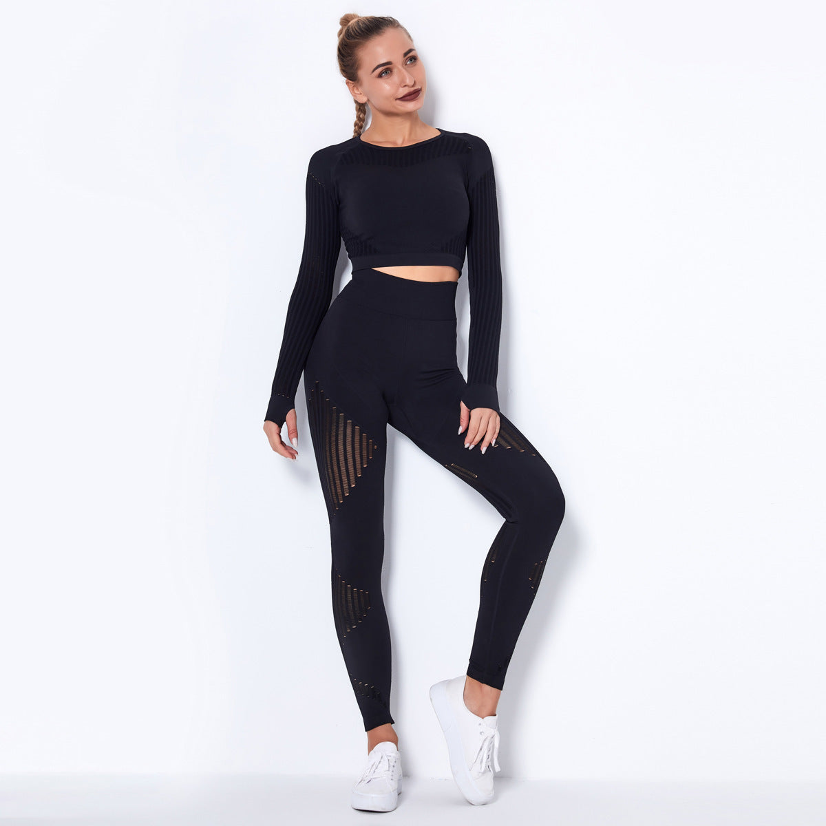 Women's Seamless Knitted Absorbent Long-Sleeve Yoga Suit