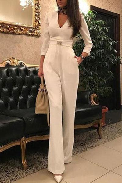 Women's Sexy Deep V Split Sleeve Jumpsuit