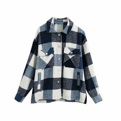 Women's Casual Plaid Woolen Shirt Jacket