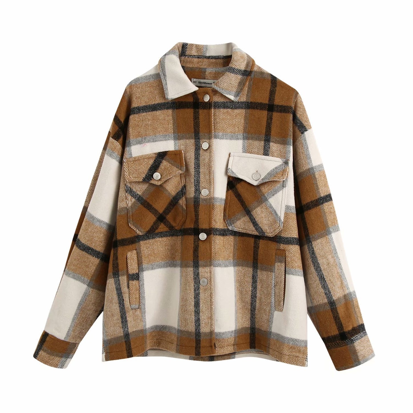 Women's Casual Plaid Woolen Shirt Jacket