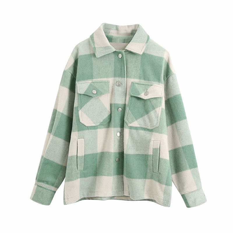 Women's Casual Plaid Woolen Shirt Jacket