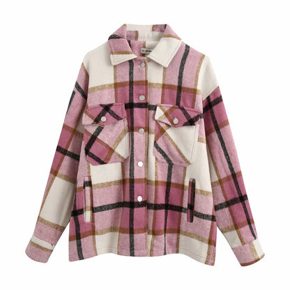 Women's Casual Plaid Woolen Shirt Jacket