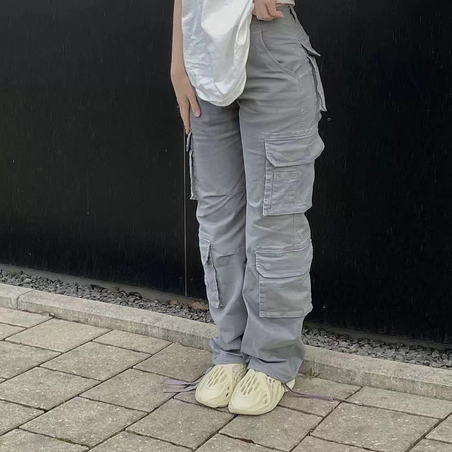 Women's Low-Waist Hip-Hop Cargo Pants with Pockets - Street Style Casual Overalls