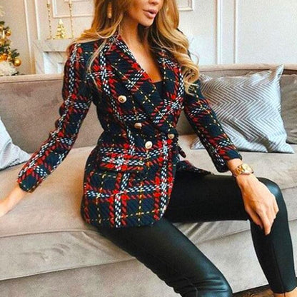 Women's Plaid buttoned woolen blazer