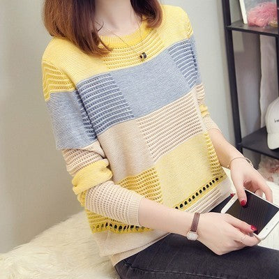 Stylish Style Color-Block Striped Long Sleeve Top