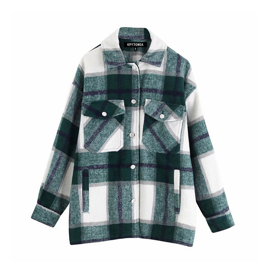 Women's Casual Plaid Woolen Shirt Jacket