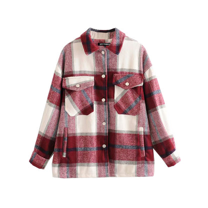 Women's Casual Plaid Woolen Shirt Jacket