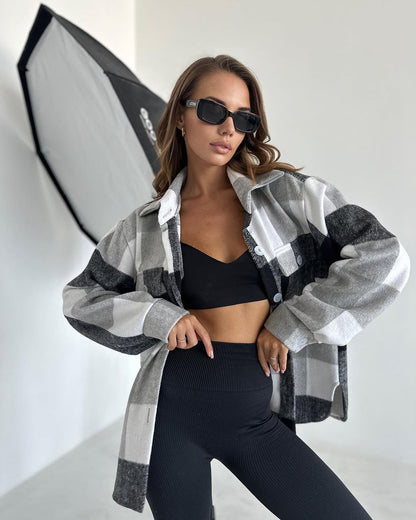 Women’s Casual Long-Sleeved Lapel Plaid Shirt