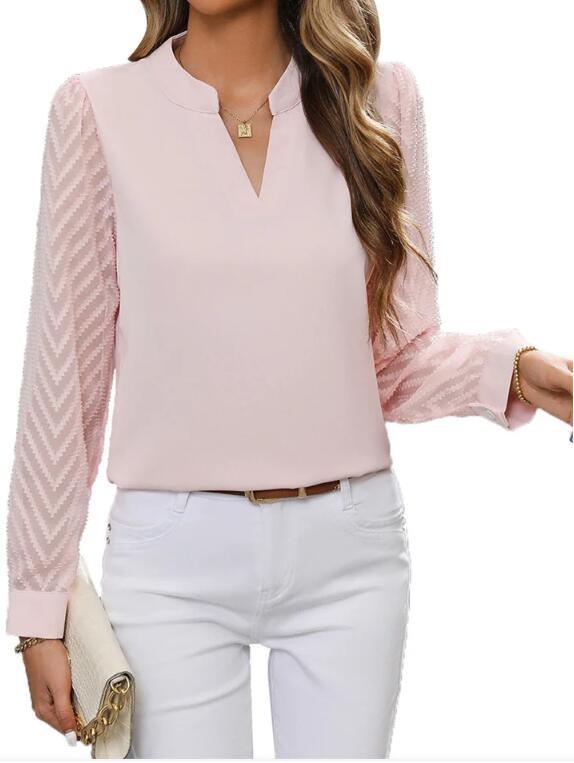 Chiffon Patchwork V-Neck Long Sleeve Shirt