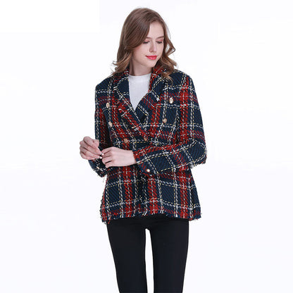 Women's Plaid buttoned woolen blazer