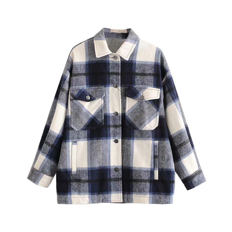 Women's Casual Plaid Woolen Shirt Jacket