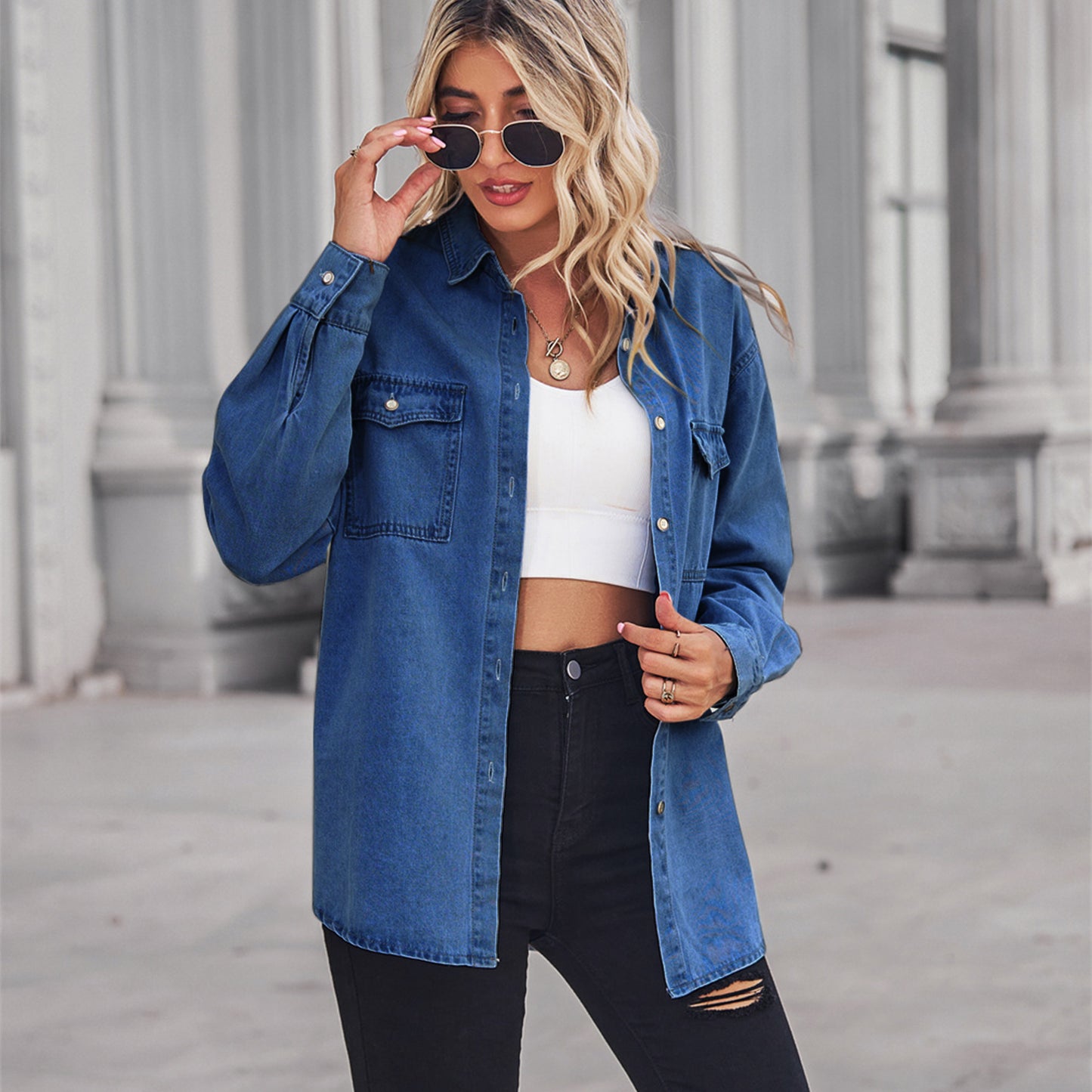 Women's Denim Long Sleeve Shirt