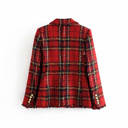 Women's Plaid buttoned woolen blazer