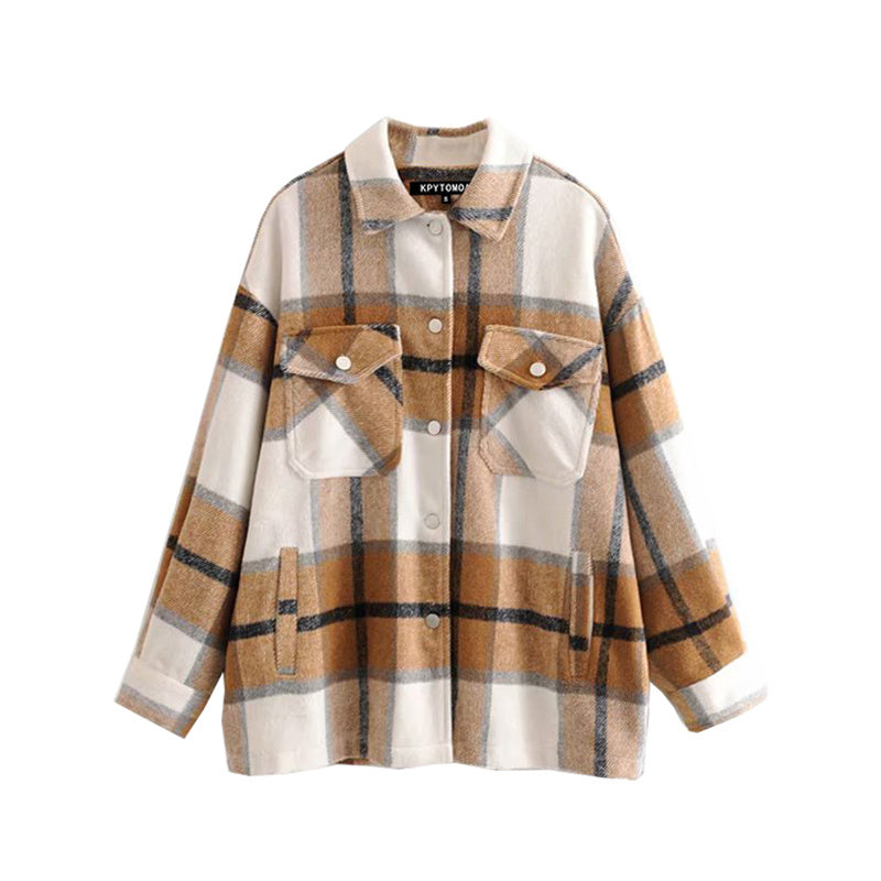 Women's Casual Plaid Woolen Shirt Jacket