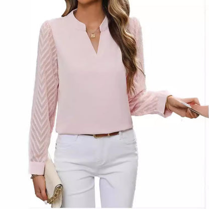 Chiffon Patchwork V-Neck Long Sleeve Shirt