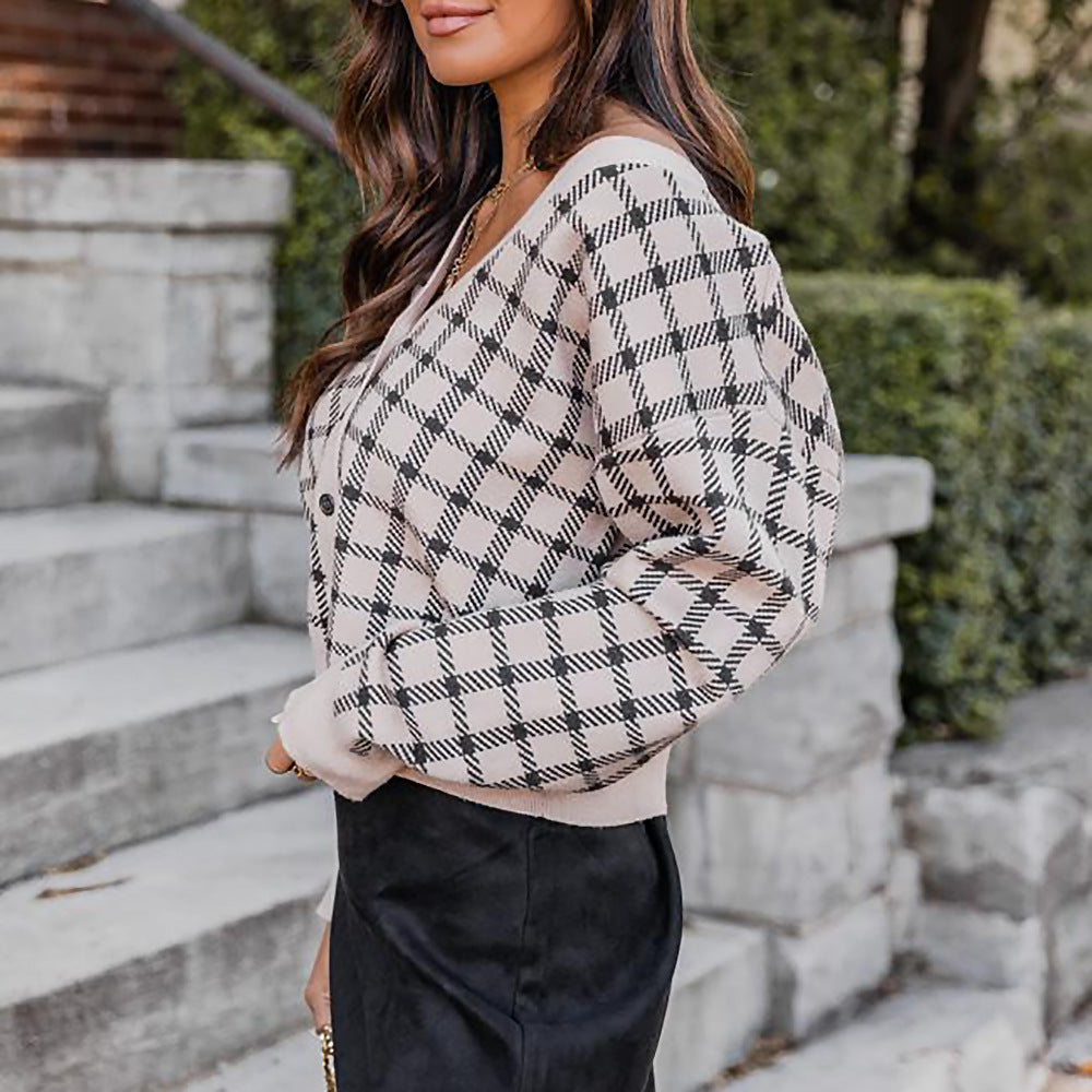 Plaid Cardigan Button Jacket – Casual & Loose Fit