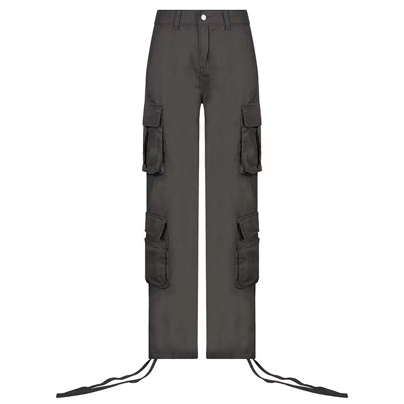 Women's Low-Waist Hip-Hop Cargo Pants with Pockets - Street Style Casual Overalls