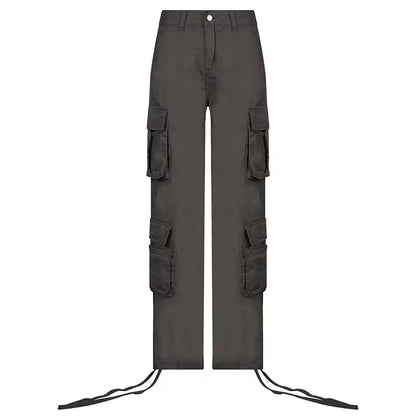 Women's Low-Waist Hip-Hop Cargo Pants with Pockets - Street Style Casual Overalls