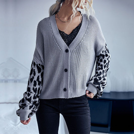 Women's Leopard Print Long Sleeve Sweater Coat