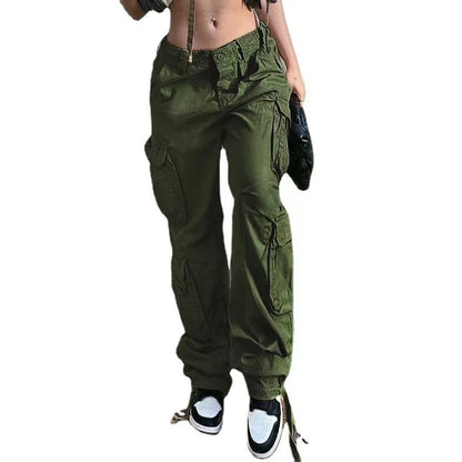 Women's Low-Waist Hip-Hop Cargo Pants with Pockets - Street Style Casual Overalls