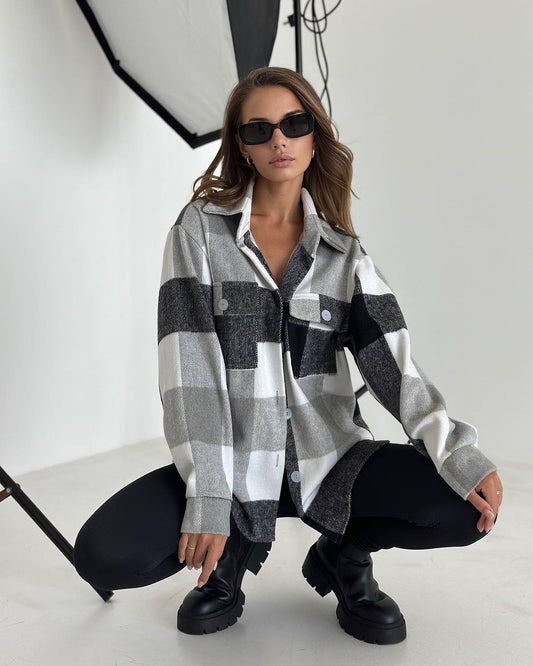 Women’s Casual Long-Sleeved Lapel Plaid Shirt