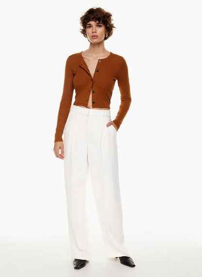 Women's High-Waisted Straight Trousers with Pockets - Wide-Leg Casual Pants