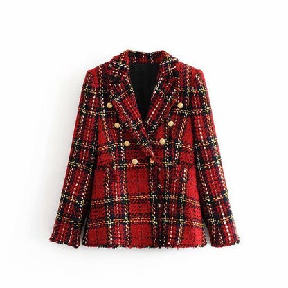 Women's Plaid buttoned woolen blazer