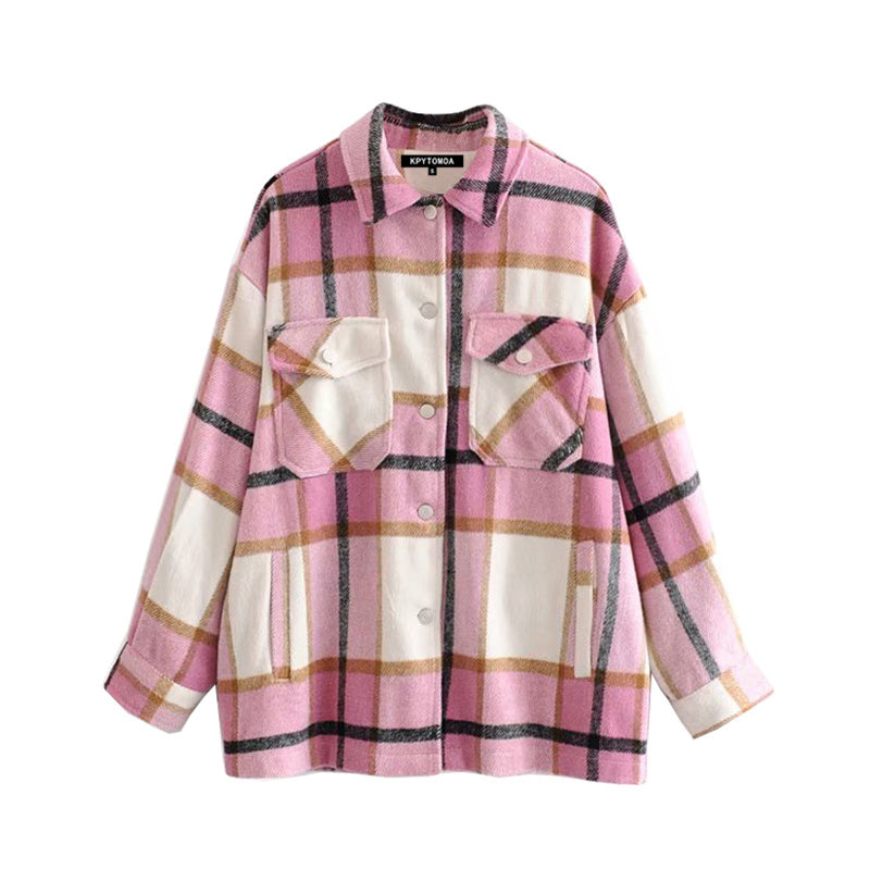 Women's Casual Plaid Woolen Shirt Jacket