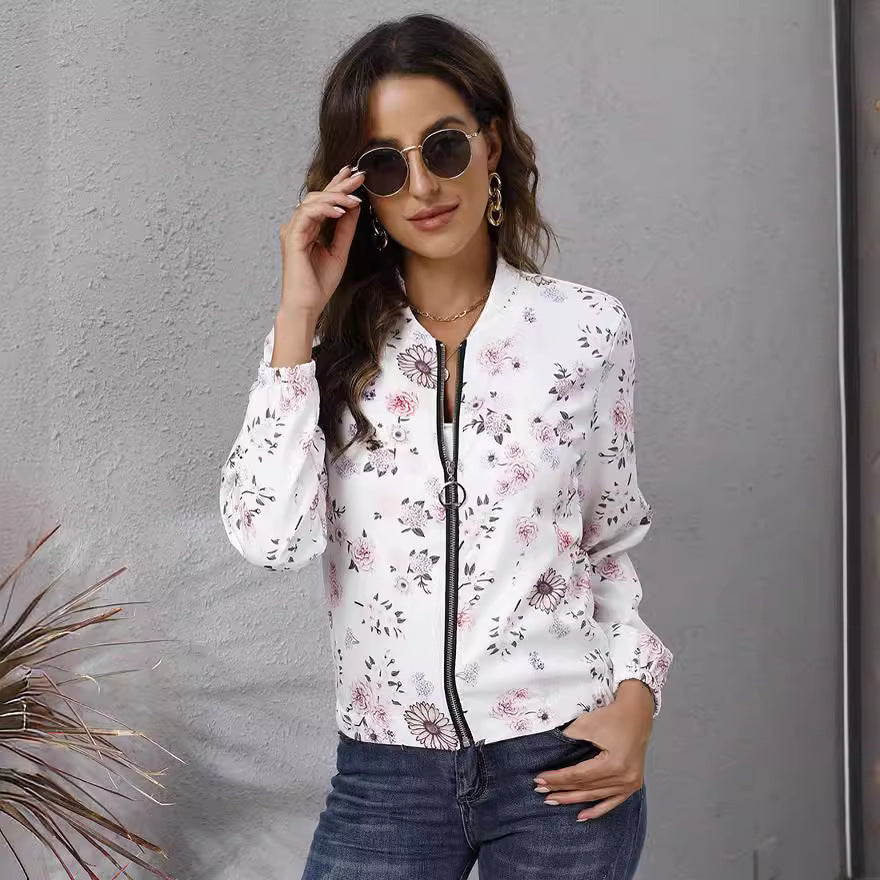 Women's Printed Long-Sleeve Zipper Jacket