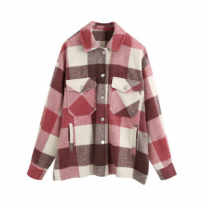 Women's Casual Plaid Woolen Shirt Jacket