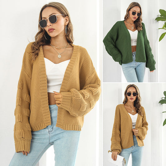 Women's Puff Sleeve Chunky Knit Cardigan Coat