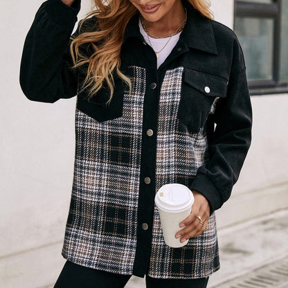 Women's Loose Casual Plush Plaid Long-Sleeved Shirt