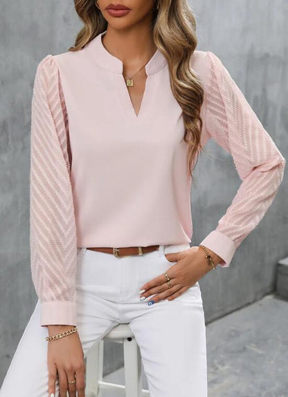 Chiffon Patchwork V-Neck Long Sleeve Shirt