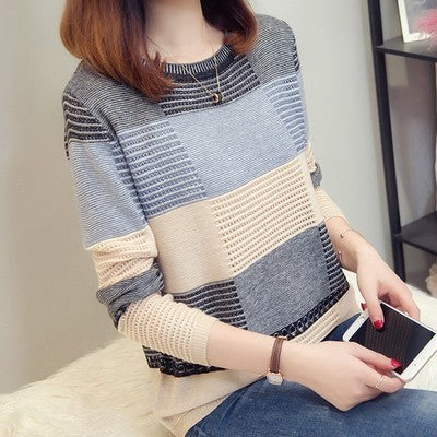 Stylish Style Color-Block Striped Long Sleeve Top