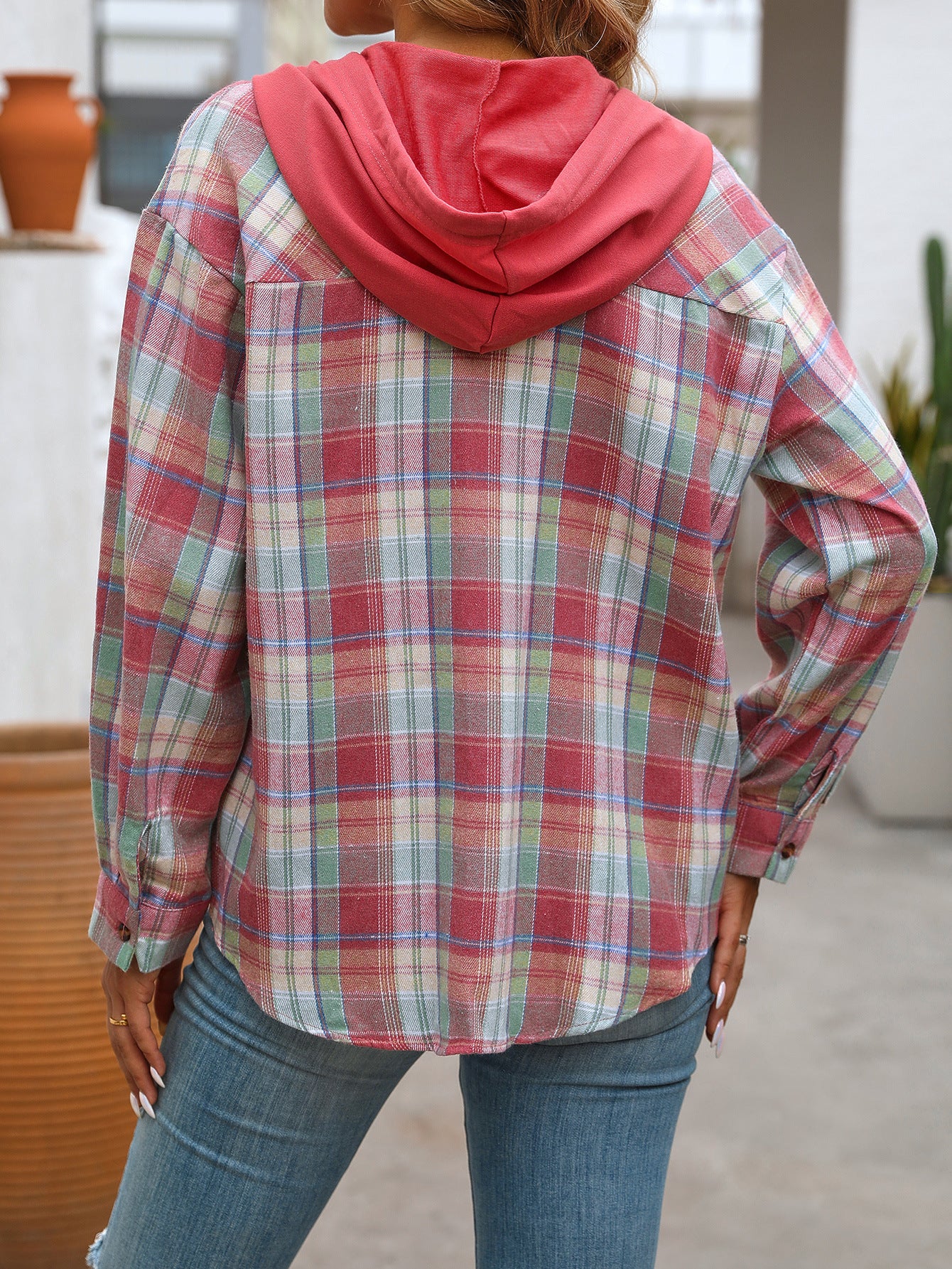 Women's Casual Hooded Plaid Shirt