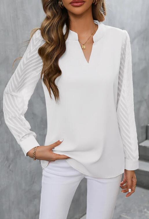 Chiffon Patchwork V-Neck Long Sleeve Shirt