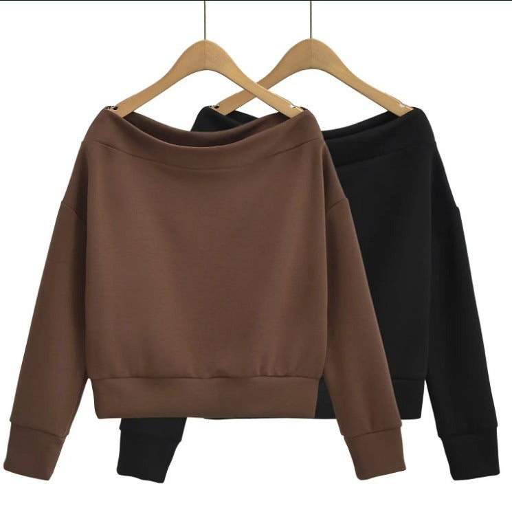 Women's French Off-Shoulder Pullover Long Sleeve Sweater