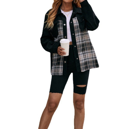 Women's Loose Casual Plush Plaid Long-Sleeved Shirt