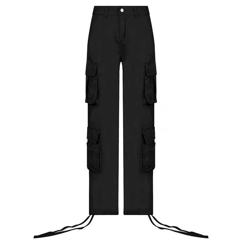 Women's Low-Waist Hip-Hop Cargo Pants with Pockets - Street Style Casual Overalls