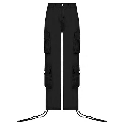 Women's Low-Waist Hip-Hop Cargo Pants with Pockets - Street Style Casual Overalls