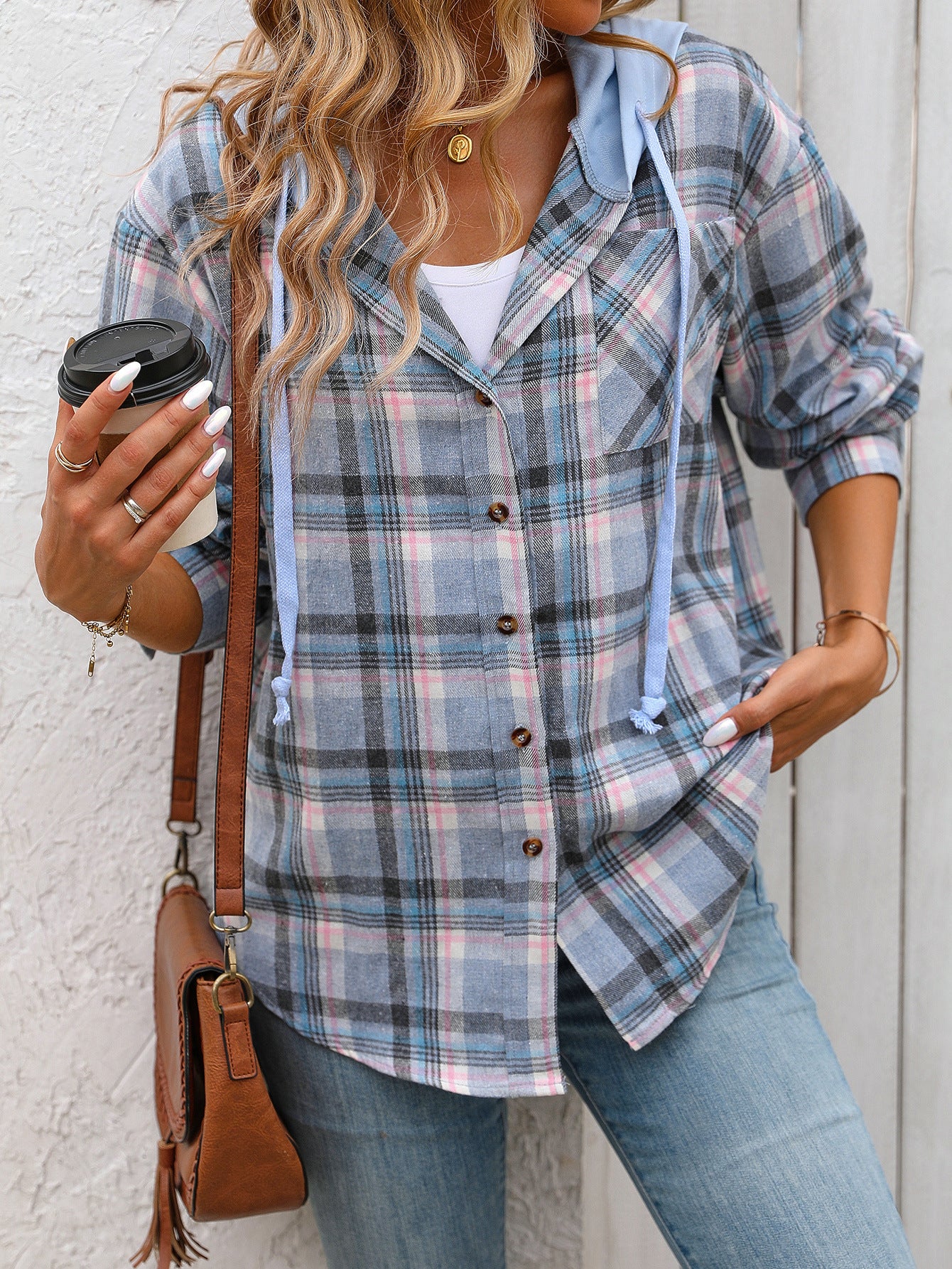 Women's Casual Hooded Plaid Shirt