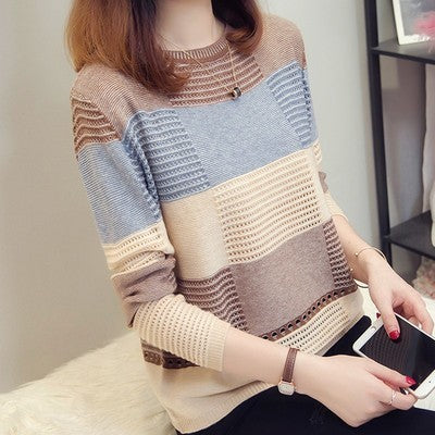 Stylish Style Color-Block Striped Long Sleeve Top