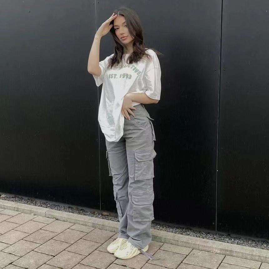 Women's Low-Waist Hip-Hop Cargo Pants with Pockets - Street Style Casual Overalls