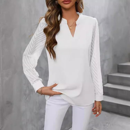 Chiffon Patchwork V-Neck Long Sleeve Shirt